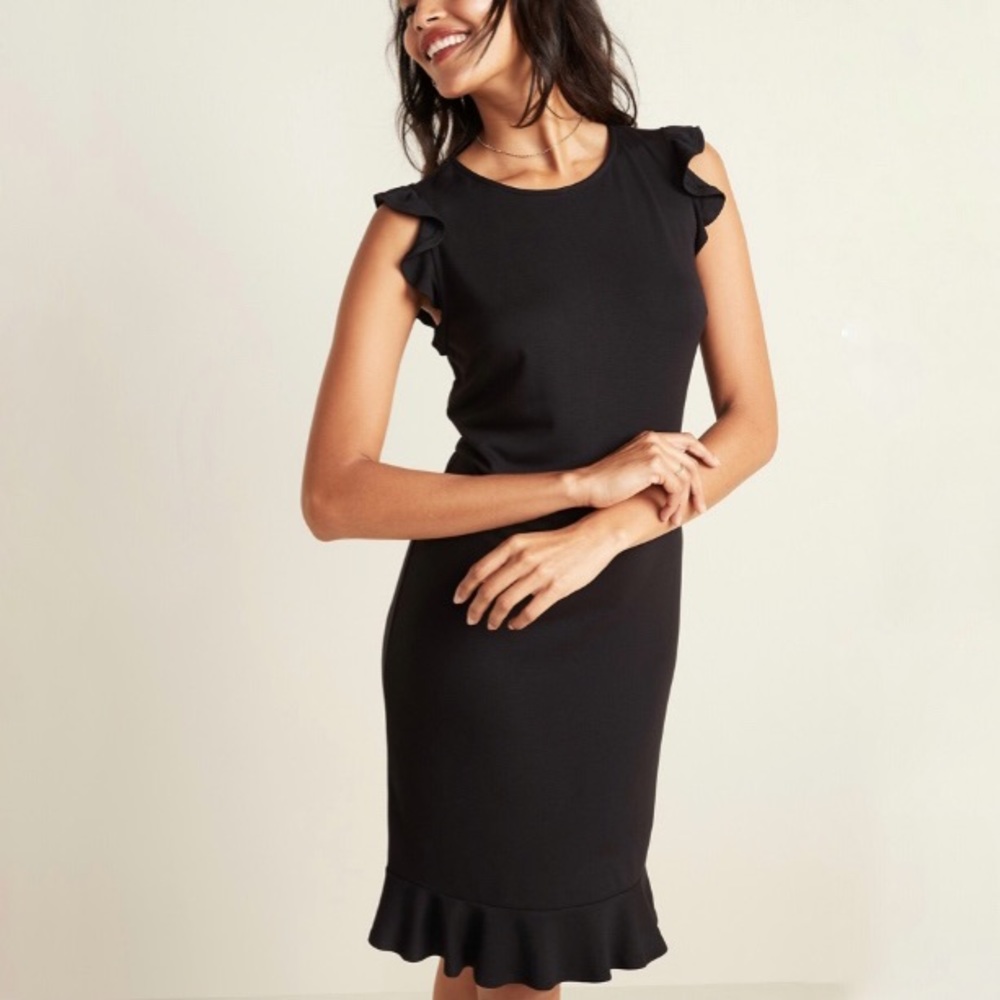 NWT OLD NAVY Black Ponte-Knit Ruffle Trim Sleeveless Sheath Dress XXL